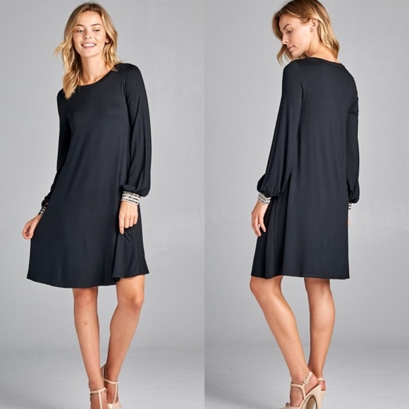 Elegant black dress with bracelet sleeves - Picture 6 of 8